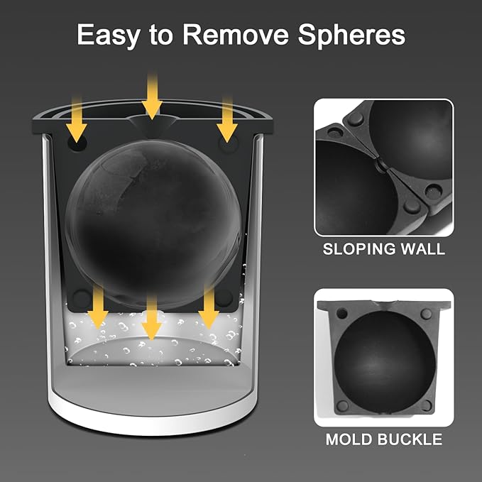 Clear Ice Cube Maker, 2.5 Inch Stainless Steel Crystal Large Clear Ice Ball Maker, Silicone Ice Cube Mold for Cocktails, Drinks & Bourbon, Whiskey Gifts for Men (4 Pack)