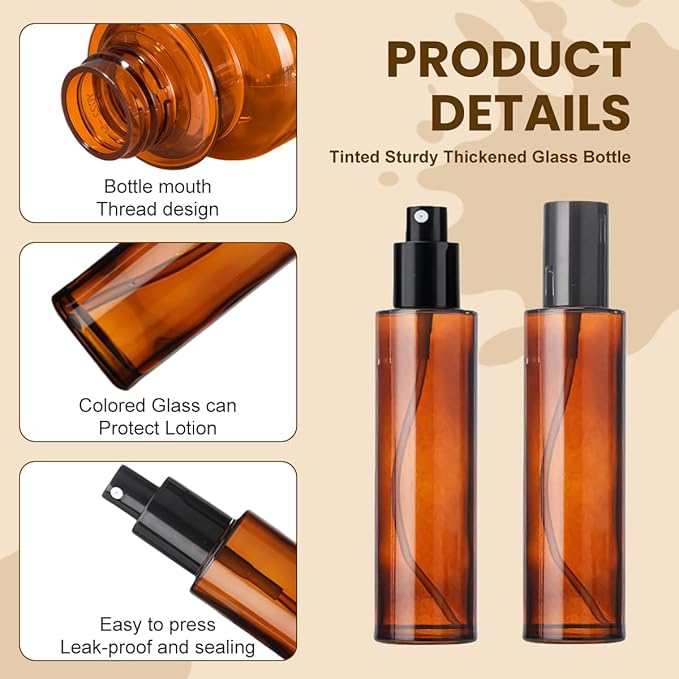 2 PCS 120ml 4oz Amber Glass Spray Bottles Refillable Glass Travel Bottles Fine Mist Spray Bottles Containers Cosmetic Bottles for Essential Oils Perfumes Other Liquids