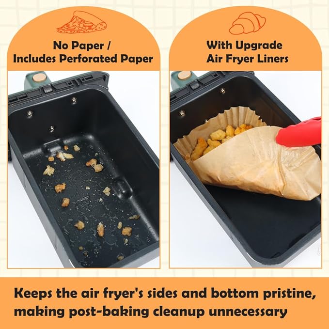 BYKITCHEN Air Fryer Disposable Paper Liners for Ninja Dual Airfryer, 100PCS Rectangle Air Fryer Parchment Paper Sheets for Ninja DZ201/DZ401/DZ550/SL401 & More, Ninja Airfryer Double Stack Accessories