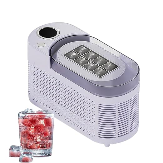 YUEWO Portable Countertop Mini Ice Maker - Ice Machine for Home, Office, Camping, Car | 10-15 Mins Fast Ice Making, 8 Cubes/Batch, 16.9oz Capacity, Ultra-Quiet 48dB, Food-Grade Safe (Violet)