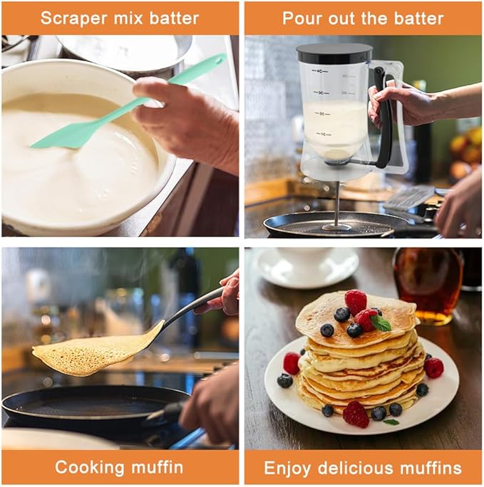 Pancake Batter Dispenser, Cupcake Batter Dispenser with Squeeze Handle & Oil Brush and Scraper, Baking Tool for Precise Portion Control, for Pancakes Cupcake, Waffle, Muffin Mix