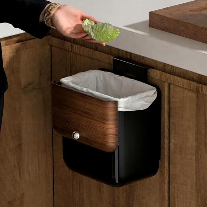 Large 3.2 Gallon Compost Bin, Under Sink Trash Can with Lid, Hanging Waste Cabinet for Office Kitchen Cupboard Bathroom Bedroom, Black