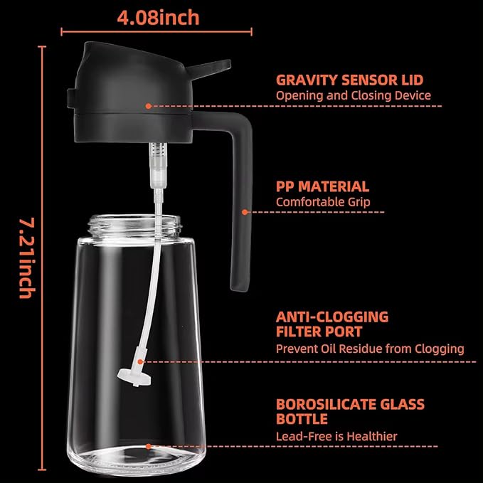 Oil Sprayer 16oz/470ml Glass Olive Oil Sprayer for Cooking with Stickers, 2 in 1 Oil Dispenser for Kitchen Gadgets, Food Grade Premium Spray Bottle with Portion Control