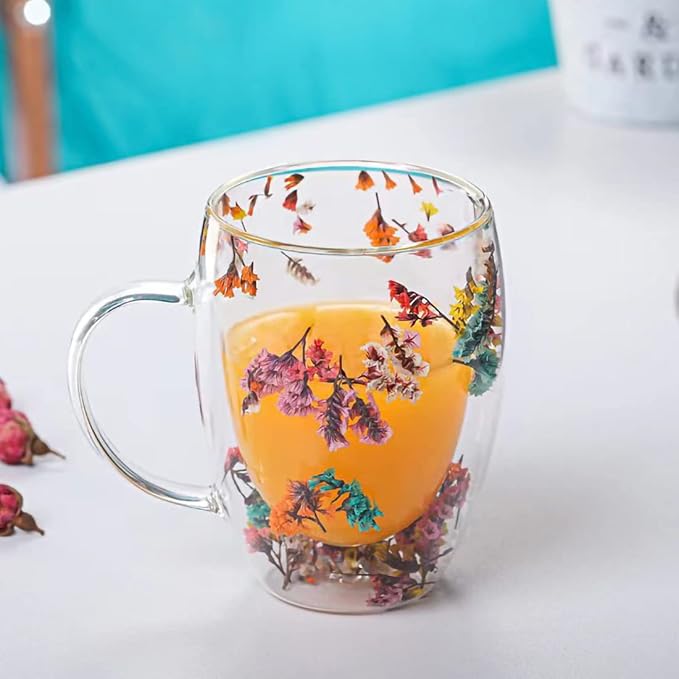 NBHUZEHUA Double Wall Glass Coffee Mugs Set of 4 Espresso Cups for Cappuccino Tea Latte Cute Mug Insulated Glasses