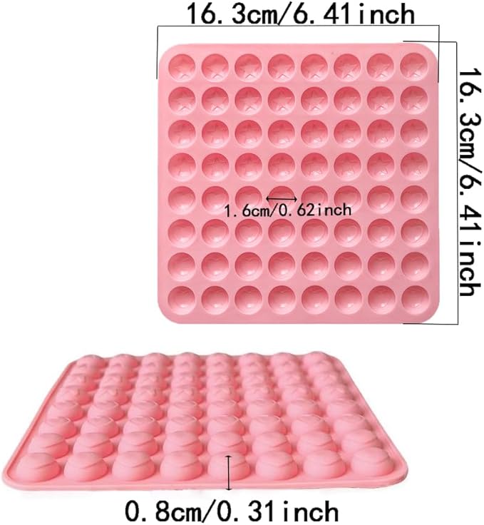3Pcs Mini Round Silicone Mold,64 Holes Semicircle Mold With Pentagram Heart Pattern Design,Semi Sphere Shaped Mold For Small Half Ball Pellet Chocolate, Gummy Candy, Wax Melts Beads, Ice Balls,Biscuit