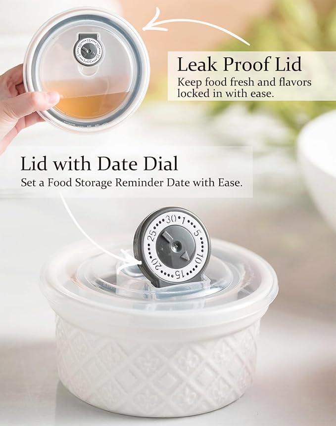 28 Oz Cereal Bowls Set with Lids, Ceramic Salad Bowls for Kitchen, Preparing, Camping, Office Lunch, 6 Inch Kitchen Food Storage Containers with Airtight Lids set of 4, Housewarming Present, Beige