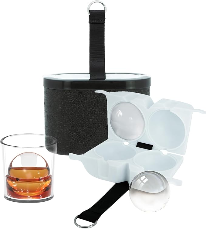 Higt-quality Sphere Crystal Ice Cube Tray for Whiskey Ice Cubes Mold, 2" Large Clear Ice Cuble Maker Durable & Reuable (2 Round)