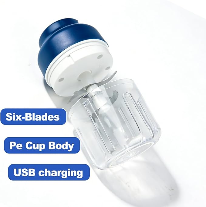 Kuars Gvni Garlic Chopper Wireless Electric Garlic Mixer with Press High-Speed Blending 11.26oz Rechargeable Portable Blender for Kitchen (Blue)