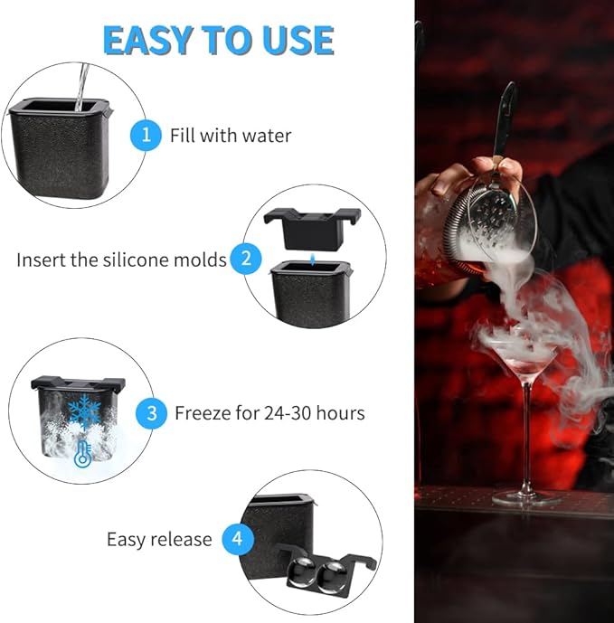TINANA Clear Ice Ball Maker, 2.5” Crystal Clear Ice Cube Tray Make 2 Large Sphere Ice Balls for Whiskey Cocktails & Bourbon