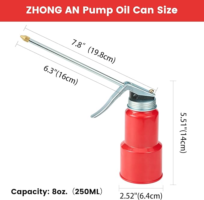 2-Pcs Oil Can Hand Pump Oiler Metal Pump Oil Can 8oz. (250ml) with Metal Straight & Long Flex Spout