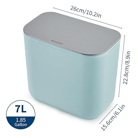 1.8 Gallon/7L Hanging Trash Can with Stainless Steel Lid, Mountable Compost Bin for Kitchen Cabinet Door, Under Sink Food Waste Container for RV, Bathroom, Office