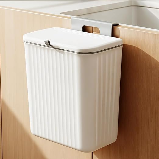 2.4 Gallon Kitchen Compost Bin for Counter Top Under Sink, Hanging Small Waste Basket Trash Can with Lid Wall Mounted Indoor Garbage Bucket for Cabinet Cupboard Bedroom Bathroom Office Camping