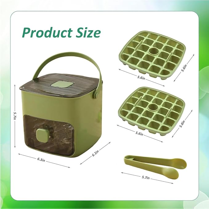 48 Cube Ice Maker With Easy Press Lid, Double Layer Portable Ice Maker with Lid and Storage Box for Freezer, Handled Press-Type Ice Cube Tray with Lid and Bin for Whiskey, Cocktail, Beer (Green)