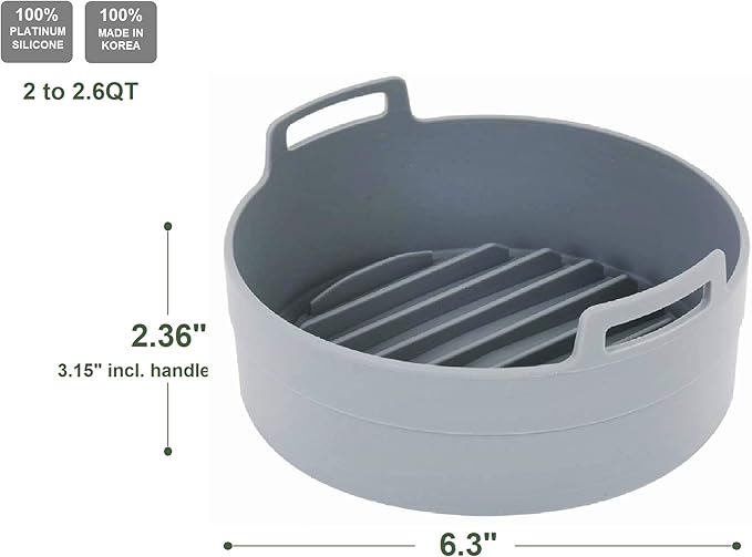 Premium Air Fryer Silicone Pot, Bowl, Basket | Food Safe Air Fryers Oven Accessories | Easy to Clean | Replacement of Parchment Liners | 6.3 inches in diameter, Gray