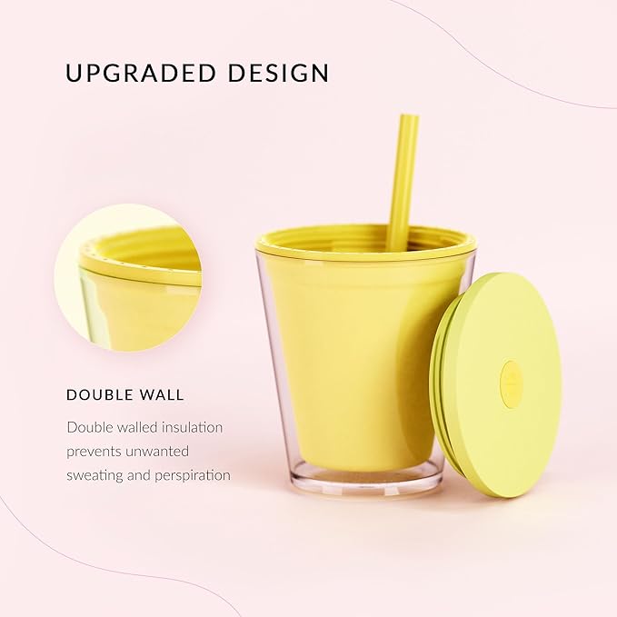 Maars Classic Acrylic Tumbler with Lid and Straw | 10oz Kids Premium Insulated Juice Cups, Double Wall Reusable Plastic Cups - Coral Reef, 2 Pack