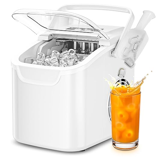 Antarctic Star Countertop Ice Maker, Portable Ice Machine with Carry Handle, 26.5Lbs/24H, 2 Sizes Bullet Ice, 8Cubes in 6 Mins Office/Kitchen/Bar White