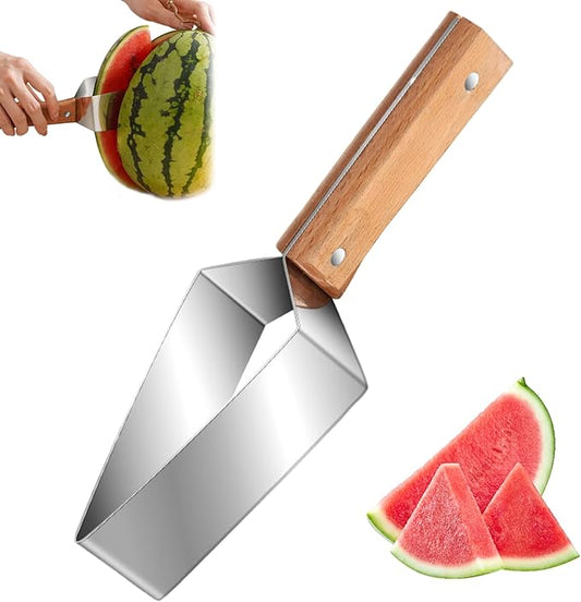 Watermelon Cutter Rectangular Stainless Steel Watermelon Slicer with Wood Handle and Blade Sleeve Polished Sharp Fruit Cutter for Apples, Hami MelonWatermelon