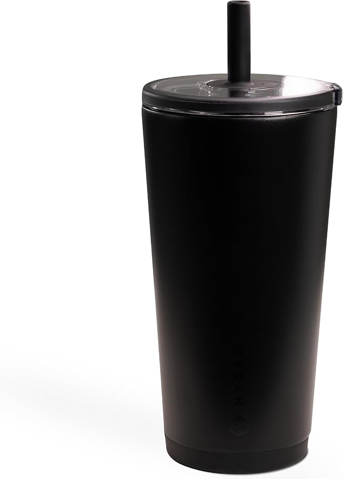 HydroJug Everyday Tumbler 20 oz – Ceramic-Lined Insulated Tumbler with Straw and Soft-Touch Lid, Cup Holder Friendly, Double-Wall Vacuum Insulation, Reusable Travel Cup – Black