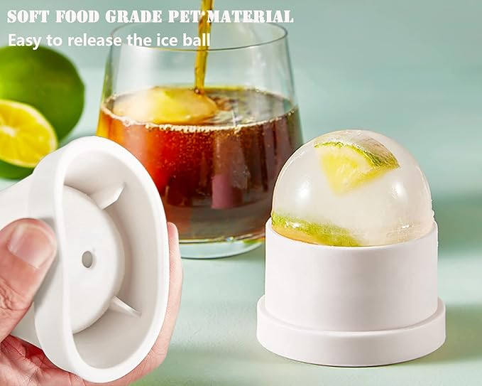 DAPOWER Ice Ball Maker Mold - Set of 4, Round Ice Cube Mold, 2.4 Inch Sphere Ice Cubes for Whiskey, Cocktails, Bourbon (4, White)