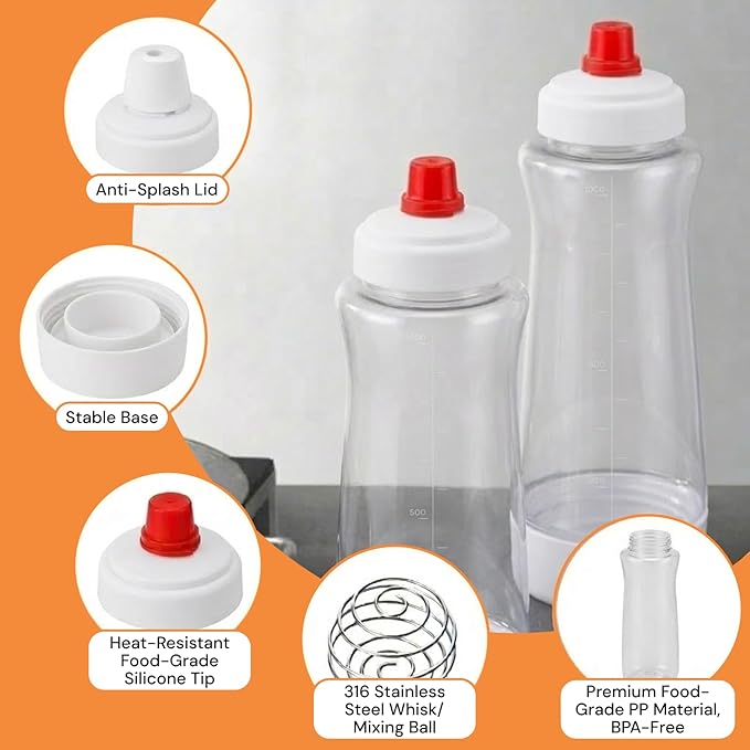 One Pack Pancake Batter Dispenser with BlenderBall and Wire Whisk, 33 Oz Silicone Squeeze Pancake Mix Dispenser, Kitchen Pancake Batter Dispenser Bottle for Waffle Cupcakes Muffins Crepes Qatayef