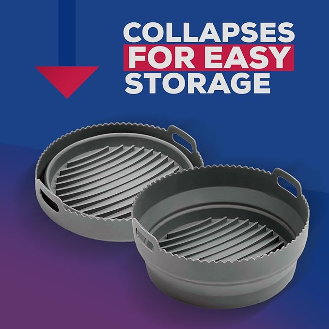 HIC Kitchen Collapsible Round Air Fryer Liners, European-Grade Silicone, Set of 2, Fits 5 to 7-Quart Air Fryer Baskets