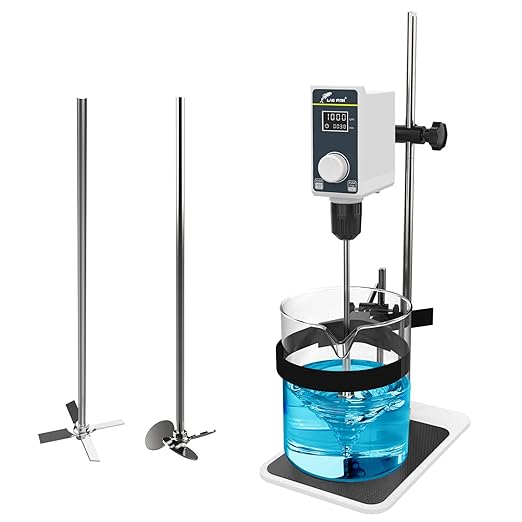 LAB FISH Overhead Stirrer Lab Stirrer | Stirring Rod and Stainless Steel Stand | Mixer Adjustable Speed 100-1500RPM Capacity 20L 20000 mPas Timing 1min-24h AC 100-240V 50W