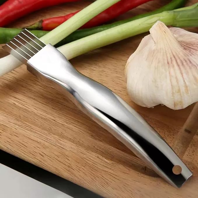 Green Onion Slicer, Multi-Blade Kitchen Herb Cutter, Professional Scallion Shredding Tool (1, Silver)