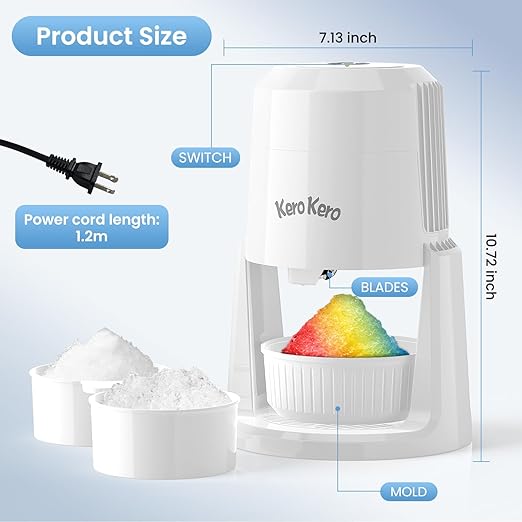 Professional Shaved Ice Machine: RX03 Electric Snow Cone Maker & ICEE Machine for Home, 60W Power, 120V Universal Voltage, Create Fluffy Ice Snow Cones, Slushies and Frozen Treats-White
