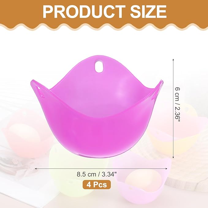 uxcell 4 Pack Egg Poacher, Nonstick Silicone Egg Poacher Cups Poached Cups Kitchen Breakfast Gadget for Microwave Air Fryer Stove Top Cooking Boiled Poached, Purple