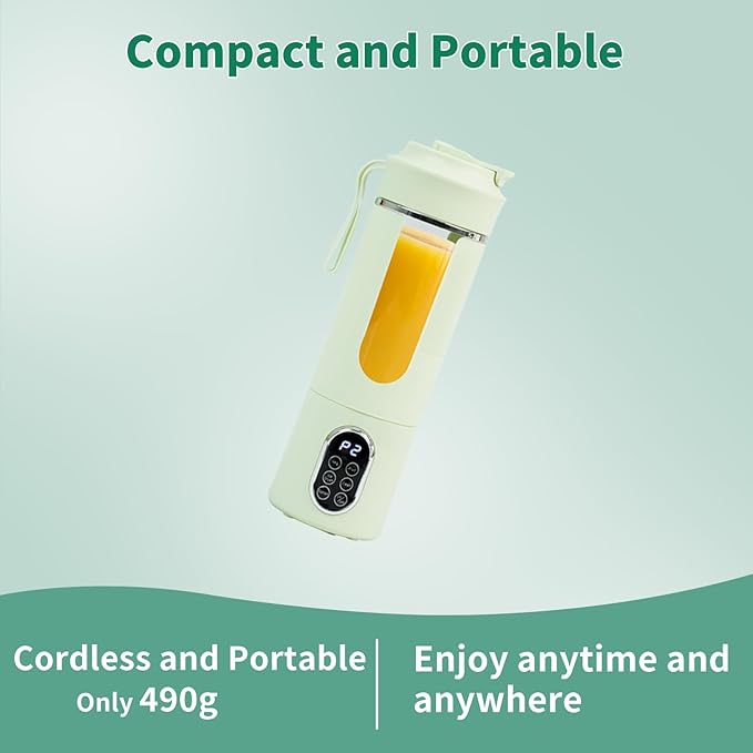 530ML Portable Blender,Mini Portable Electric USB Juicer,Small Personal Blender for Smoothies and Shakes,With Automatic Cleaning Function,Multi-Purpose and Easy To Use(green)