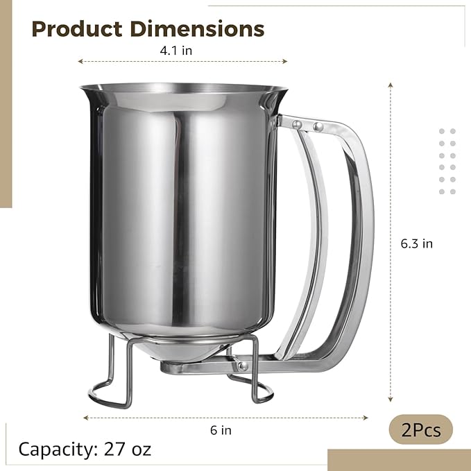 2 PCS Stainless Steel Batter Dispenser, 27 oz Pancake Batter Dispensing Container with Handle, Manual Cupcake Mix Dispenser for Cooking, Baking, Candle Making, Kitchen and DIY Use