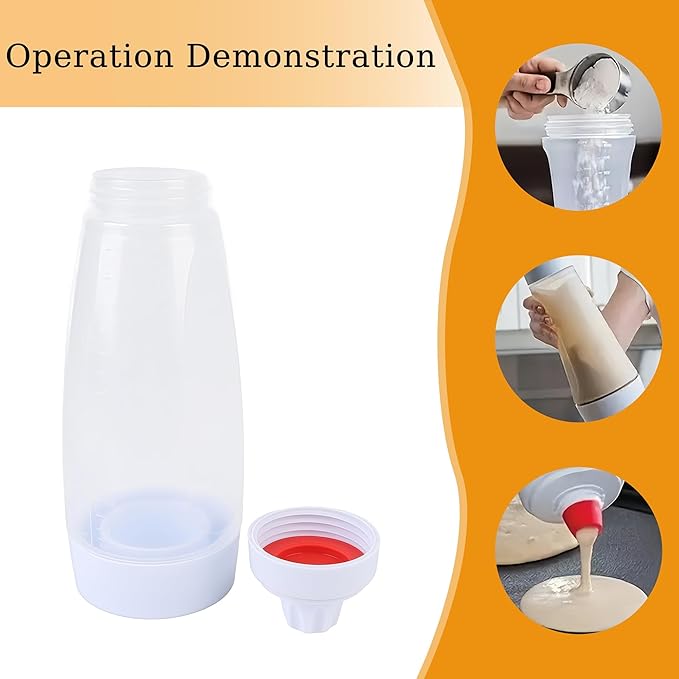 Pancake Batter Dispenser, Pancake Mix Dispenser with Whisk Ball and Stand Base, Pancake Batter Mixer for Pancakes, Crepes, Waffle, Muffins, Qatayef, Cupcakes, and more (2pcs)