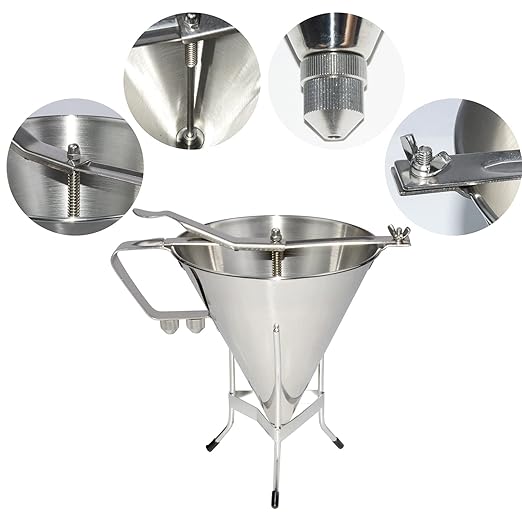 MYOYAY Commercial Stainless Steel Confectionery Funnel Dispenser, 1.8L Pancake Batter Dispenser with Stand and 3 Nozzles (1/4", 1/5", 1/6"), Great for Pancakes Chocolate Sauces Batter Pastry Work