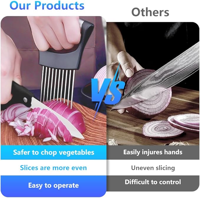 Stainless Steel Onion Holder for Slicing, Onion Slicer and Cutter, Kitchen Utensil for Onions, Tomatoes, Avocados, Eggs, Meat and Vegetables (2Pcs)
