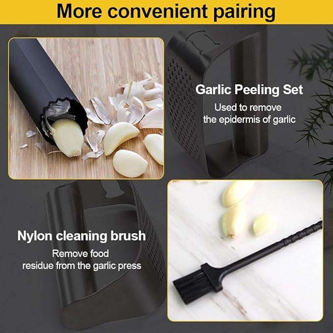 Garlic Presses,Stainless Steel Garlic Presser, Garlic Press Rocker Heavy Duty Stainless Steel Garlic Mincer, Garlic Chopper with Peeler And Cleaning Brush for Smash Garlic Kitchen Tools(2Set)