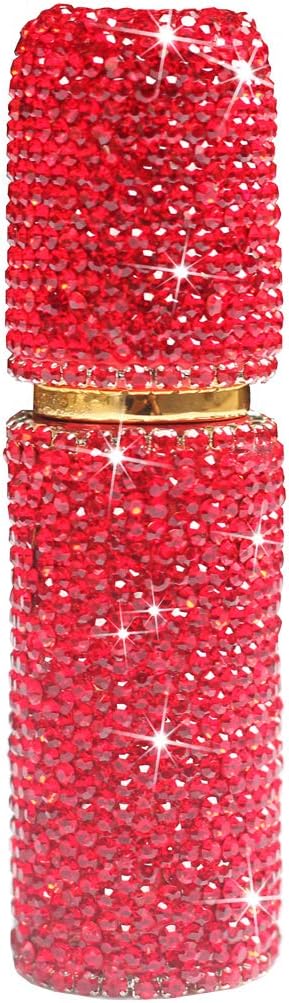 Rhinestone Empty Portable spray bottle, cosmetic Perfume spray bottle spray essential oil bottle glass perfume bottle 10ML (Red)