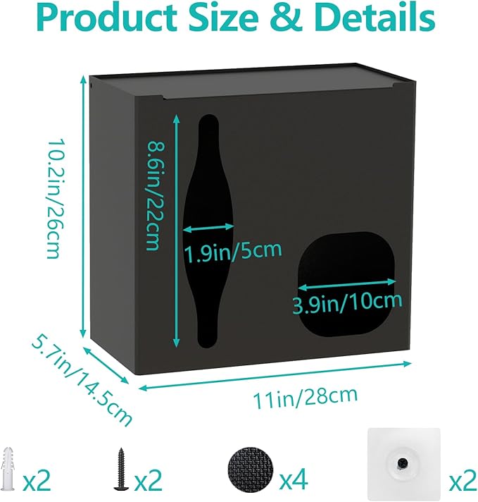 STWWO 2 in 1 Grocery Bag Holder & Trash Bag Holder Dispenser, Kitchen Grocery Storage Organizer for Cabinet, Under Sink, Wall Mounted or Countertop, Metal Black