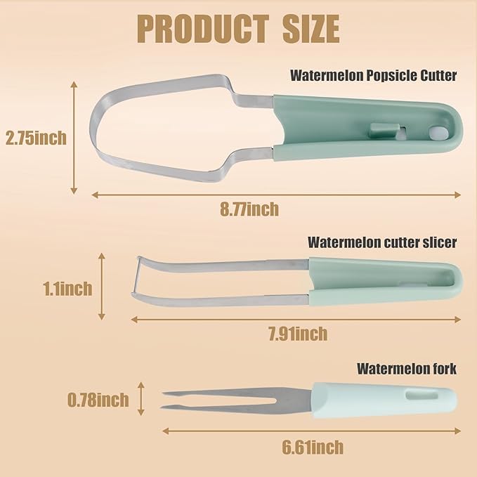 3-in-1 Watermelon Cutter Slicer Tool, Stainless Steel Watermelon Cutter, Popsicle Mold Watermelon Slicer, Watermelon Fork Slicer Cutter, Portability Fruit Fork for Camping Kitchen Gadgets (Green)