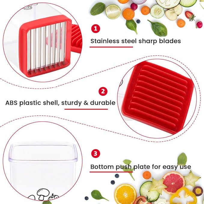 2Pcs Stainless Steel Cup Fruit Slicer – Egg, Strawberry & Banana Cutter with Detachable Push Plate Brushes | Vegetable Salad Prep Tool for Kitchen, Fast Effortless Slicing