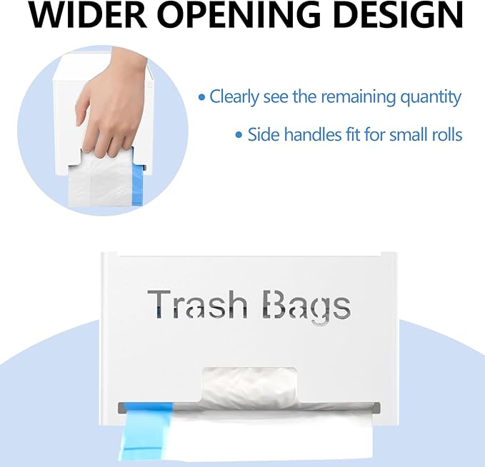 STWWO Large Trash Bag Holder Dispenser, Metal Garbage Bag Dispenser Roll Holder, Kitchen Trash Storage Organizer for Under Sink, Wall Mounted or Countertop, White