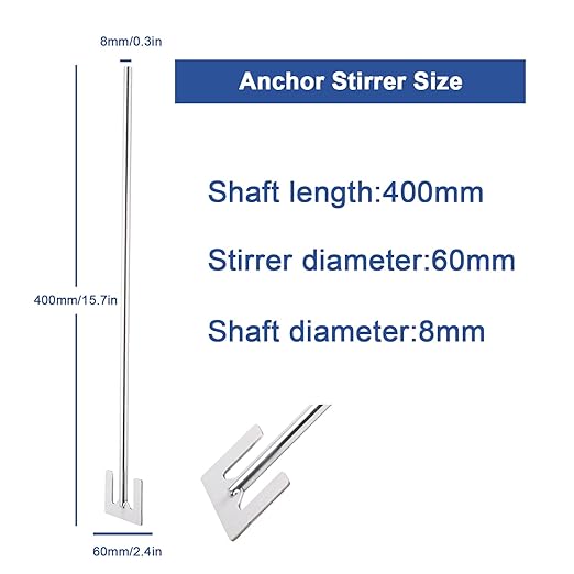 ONiLAB 18900627 316L Stainless Steel Anchor Stirrer, 60mm Stirrer Diameter, 8 mm Shaft Diameter, 400 mm Shaft Length
