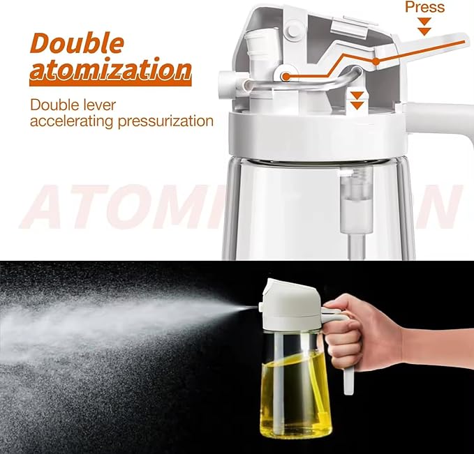 Oil Sprayer 16oz/470ml Glass Olive Oil Sprayer for Cooking with Stickers, 2 in 1 Oil Dispenser for Kitchen Gadgets, Food Grade Premium Spray Bottle with Portion Control