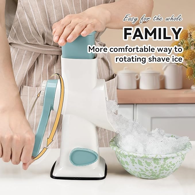 KEOUKE Rotary Ice Shaver Manual White - Stainless Steel Blade, Quick Labor-Saving Handle, Safe Stable Suction Base, Home Using Snow Cone Machine for All Ice Cubes