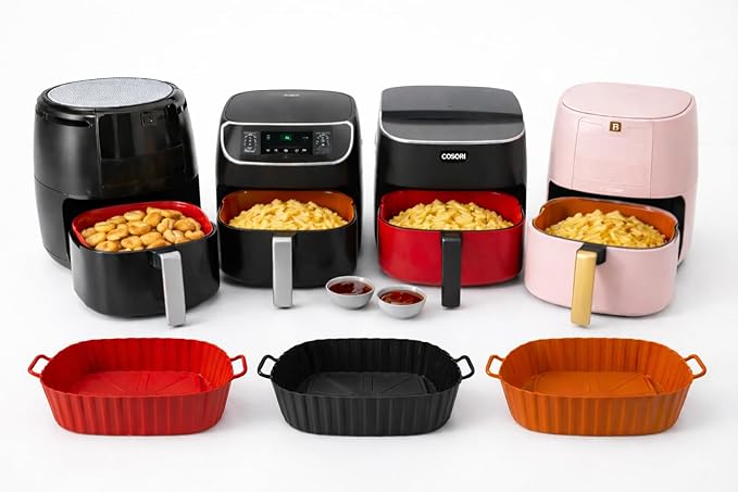 Silicone Air Fryer Liners 3-Pack – Reusable Non-Stick BPA-Free Heat-Resistant Baking Mats for 2.5–4 Qt 6x6" Air Fryers, Fits Mainstays, Chefman TurboFry, Gourmia & Crispy Baskets