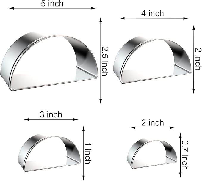 Half Circle Semicircle Cookie Cutter Set Large - 5 Inch, 4 Inch, 3 Inch, 2 Inch - Watermelon Frame Plaque Cookie Cutters Shapes Molds - Stainless Steel