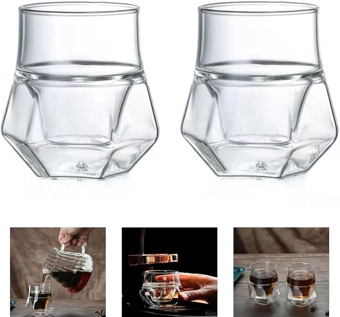 Set of 2 Coffee Cups, Double Wall Glass Anti-scald Cups, Coffe Cups, Tea Mug Insulated 130ml Espresso Cup Perfect for Espresso Latte and Cappuccinos