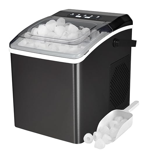 Koolatron KIM26-B Ice Makers Countertop, Portable Ice Maker, 26lbs/24Hrs 9 Bullet Ice Cubes Ready in 7 Mins, Self-Cleaning Function, L&S Size, with Ice Scoop and Basket, Perfect for Party, Black