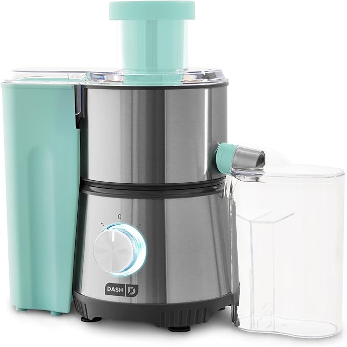 Dash Compact Centrifugal Juicer, Press Juicing Machine, 2-Speed, 2" Wide Feed Chute for Whole Fruit Vegetable, Anti-drip, Stainless Steel Sieve - Aqua