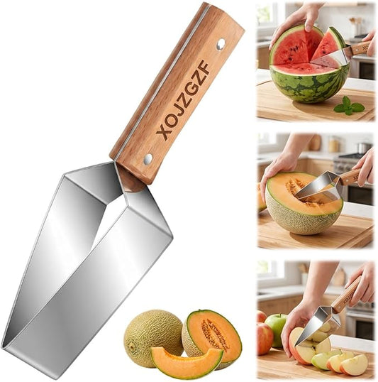 Triangle Watermelon Cutter, Stainless Steel with Wooden Handle - Melon Slicer, Fruit, Pineapple Fork Knife Gadgets Tool, Cantaloupe Peeler Cutting Summer Cut, for Kitchen Home Camping Picnic(1PC)