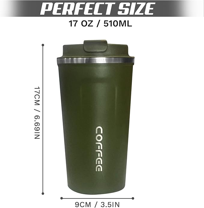 SPLMIFA Travel Coffee Mugs Leak-Proof, Reusable Coffee Cups with Lids, Stainless Steel Vacuum Insulated Coffee Tumblers, Thermal Insulation Cups for Men and Women Hot & Cold Drinks(2nd-Green, 17OZ)